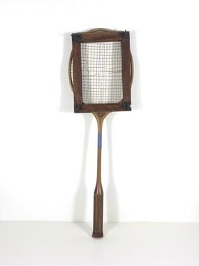 Vintage Wooden Badminton Racket in Antique Wood Press for Designer Decorating